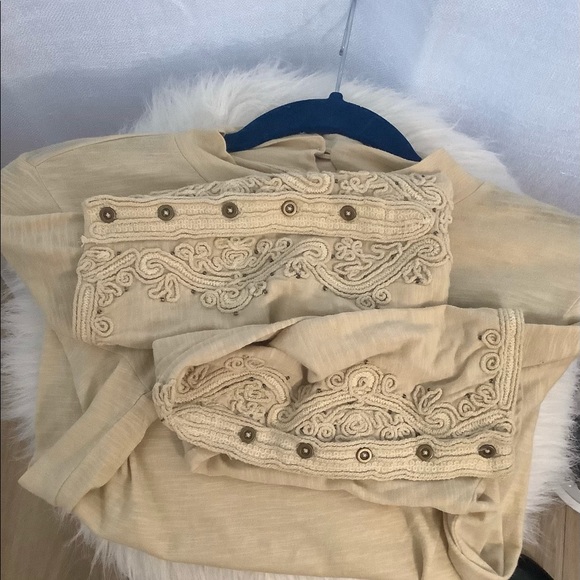Free People Tops - Free people beige embroidered long sleeve